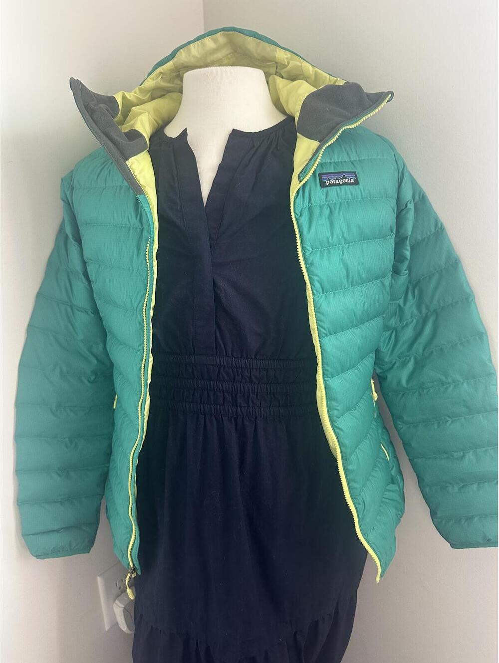 Patagonia women’s Emerald Green Down Sweater Puffer Hoody Hooded Jacket Sz XS
